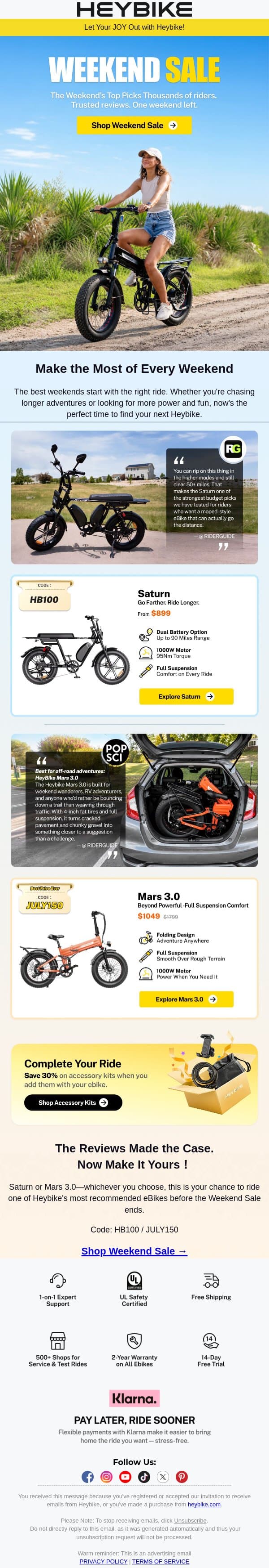 Riders Love Them. This Weekend Is Your Chance. email from Heybike screenshot