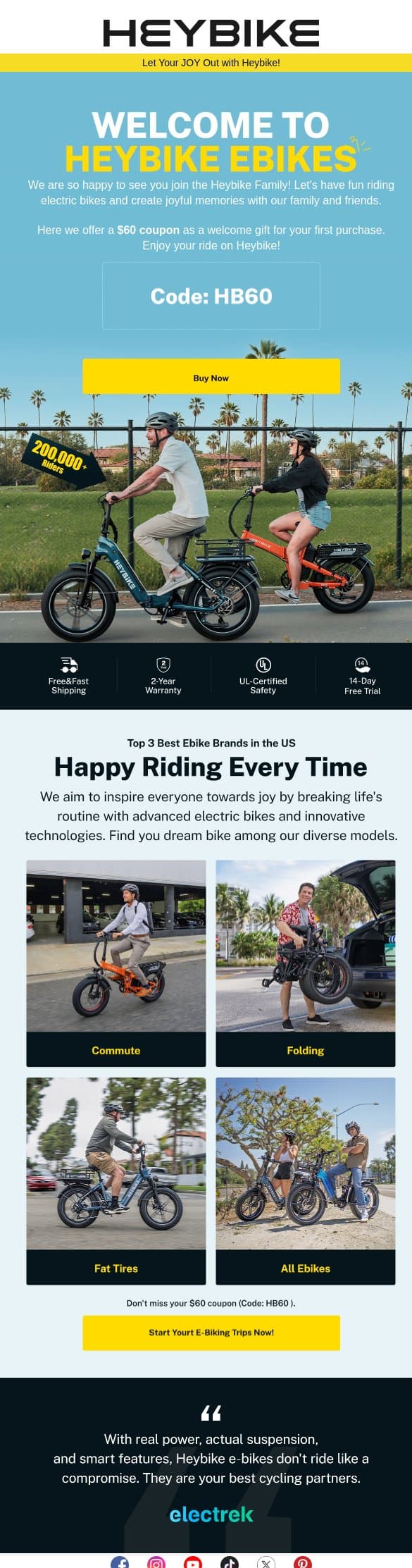 Welcome to Heybike! email from Heybike screenshot