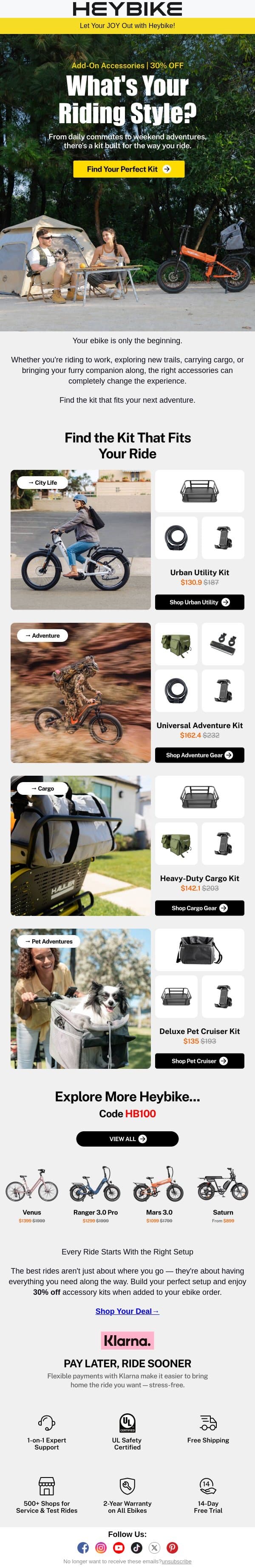 Which Accessory Kit Matches Your Riding Style? email from Heybike screenshot
