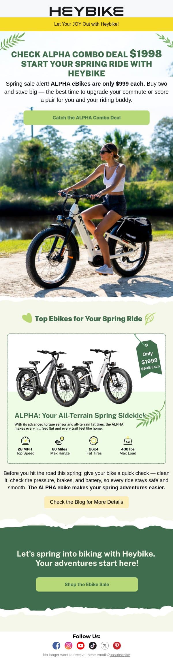 Check ALPHA Combo Deal $1998 : Start Your Spring Ride with Heybike email from Heybike screenshot