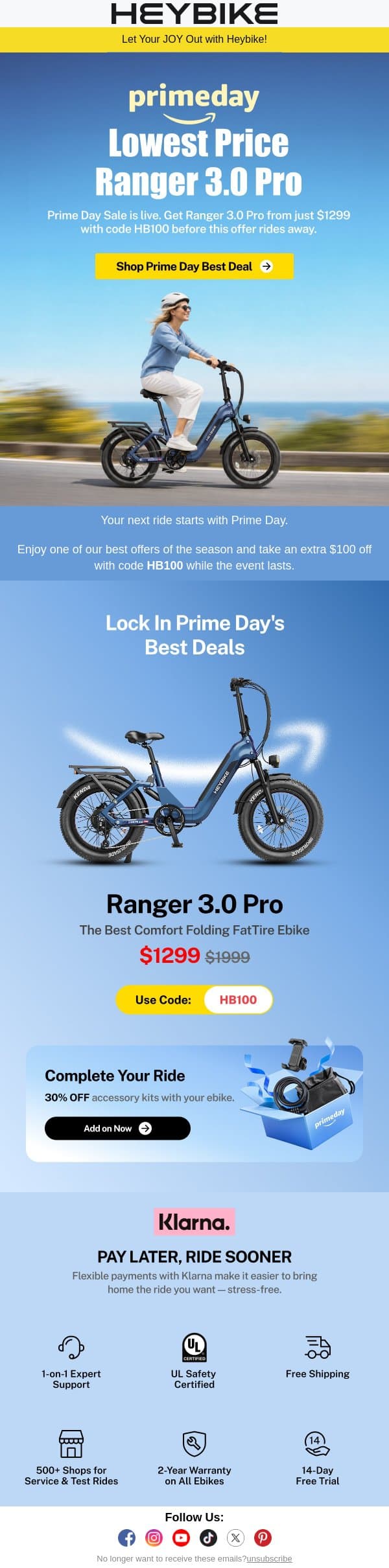 Prime Day's Lowest Price Is Here | Ranger 3.0 Pro from $1299 email from Heybike screenshot