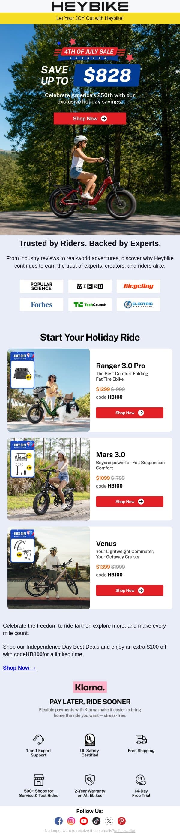 Celebrate Independence Day with Our Best Deals email from Heybike screenshot