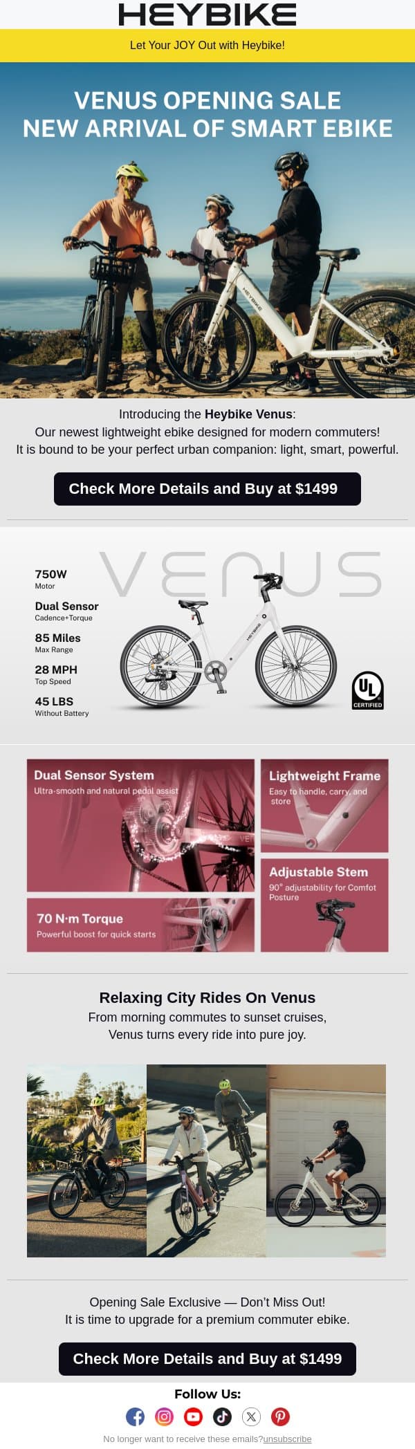 Venus Opening Sale: New Arrival of Smart Ebike email from Heybike screenshot