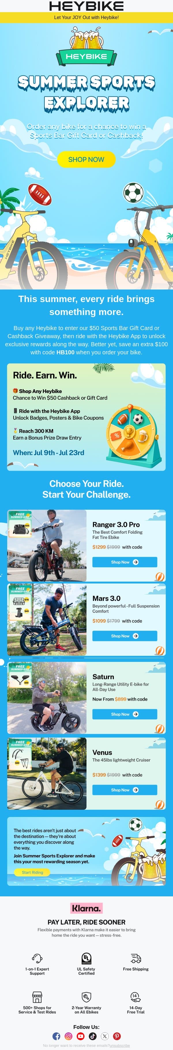 Your Summer Ride Could Win Big email from Heybike screenshot