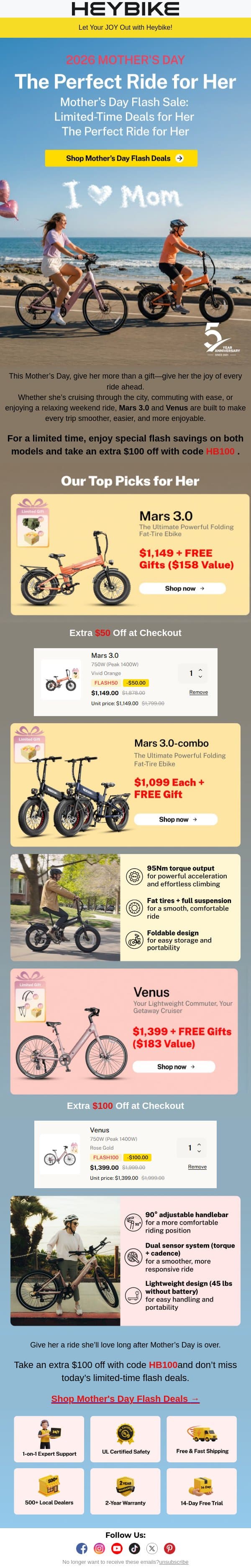 The Perfect Ride for Her. email from Heybike screenshot