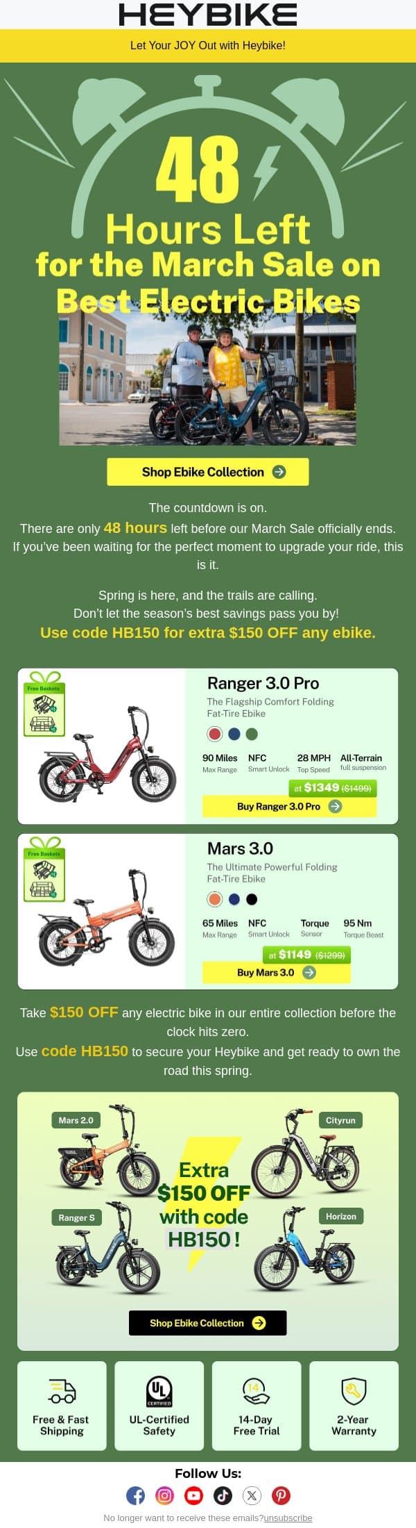 48 Hours Left for the March Sale on Best Electric Bikes email from Heybike screenshot