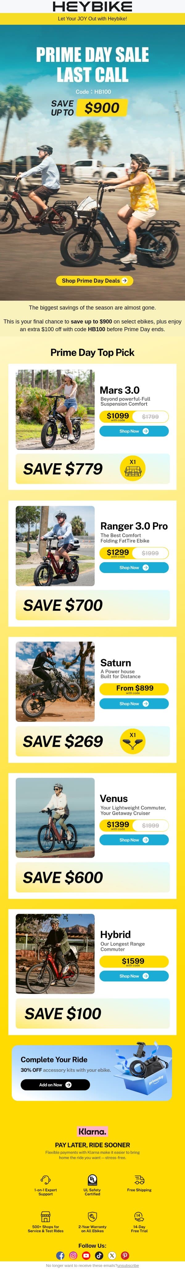 Prime Day Last Call: Save Before It's Gone email from Heybike screenshot