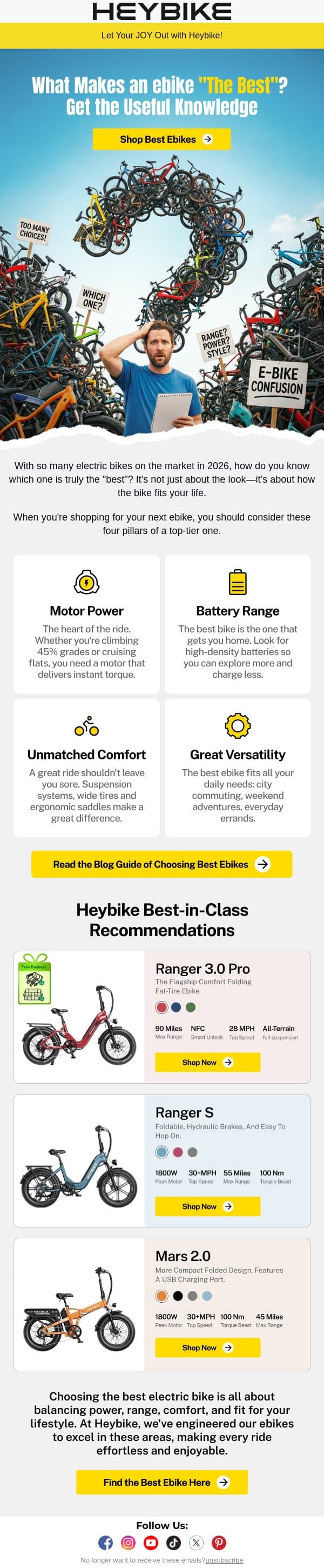 What Makes an ebike "The Best"? Get the Useful Knowledge. email from Heybike screenshot