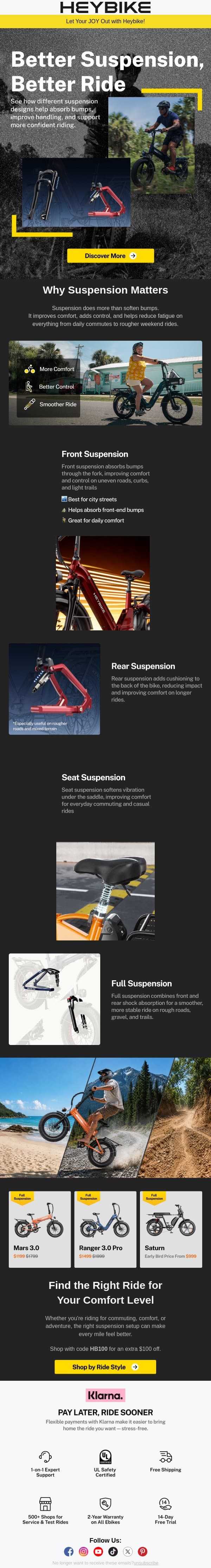 Why Suspension Matters email from Heybike screenshot