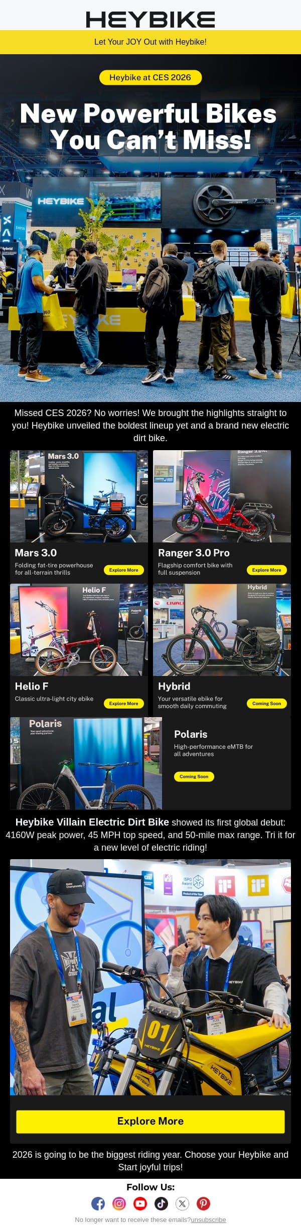 Heybike at CES 2026: New Powerful Bikes You Can't Miss! email from Heybike screenshot