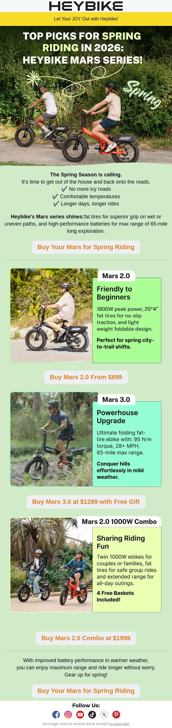 Top Picks for Spring Riding in 2026: Heybike Mars Series! email from Heybike screenshot