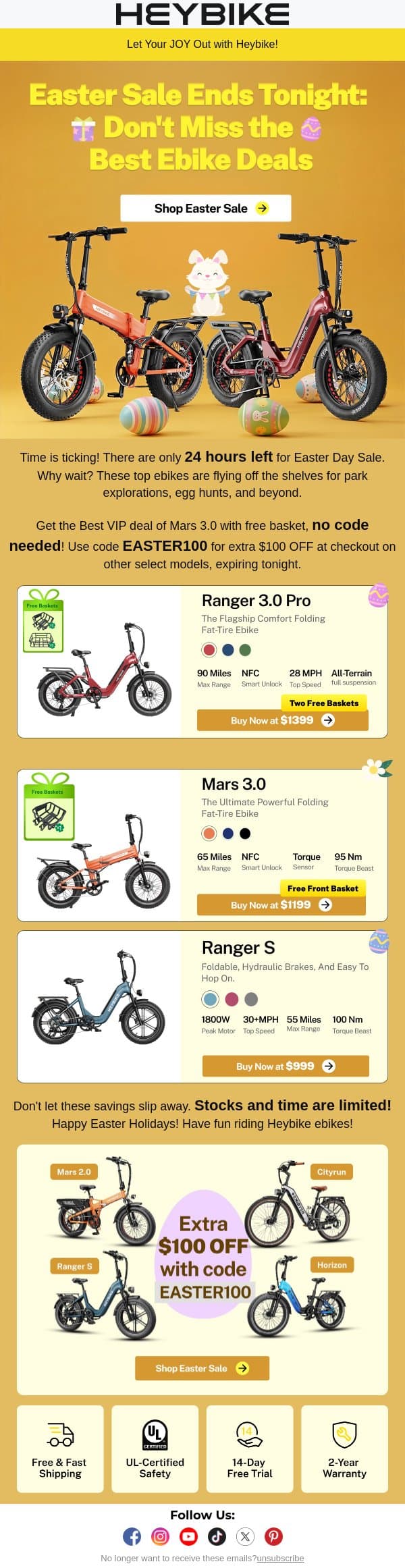 Easter Sale Ends Tonight: Don't Miss the Best Ebike Deals email from Heybike screenshot
