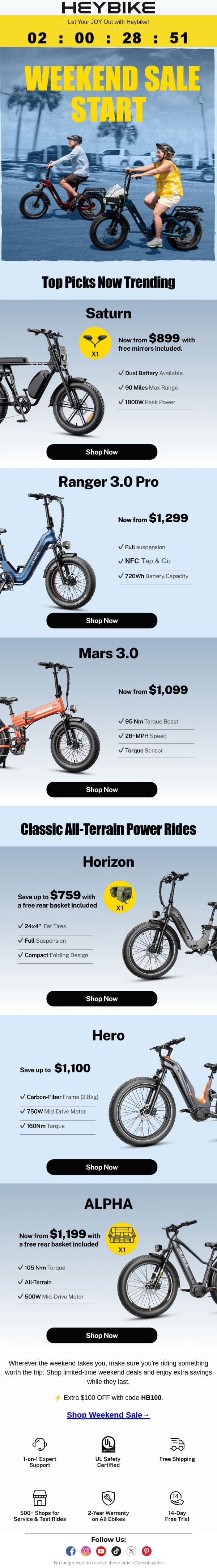 Your Weekend Sale Starts Now email from Heybike screenshot