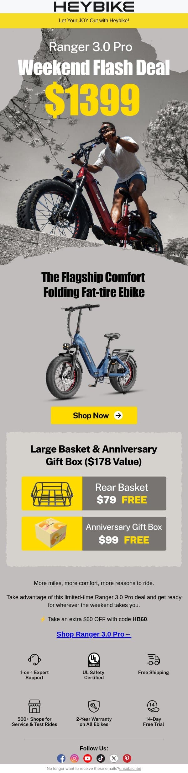Ready for the Weekend? Ranger 3.0 Pro $1399 email from Heybike screenshot