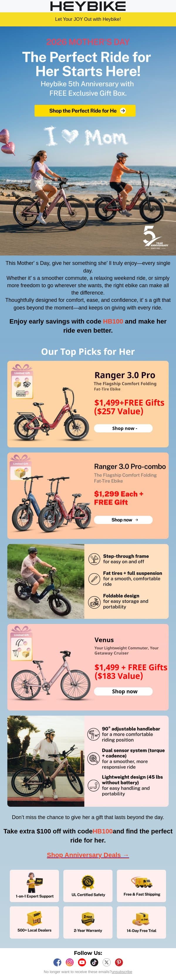 The Perfect Ride for Her Starts Here! email from Heybike screenshot