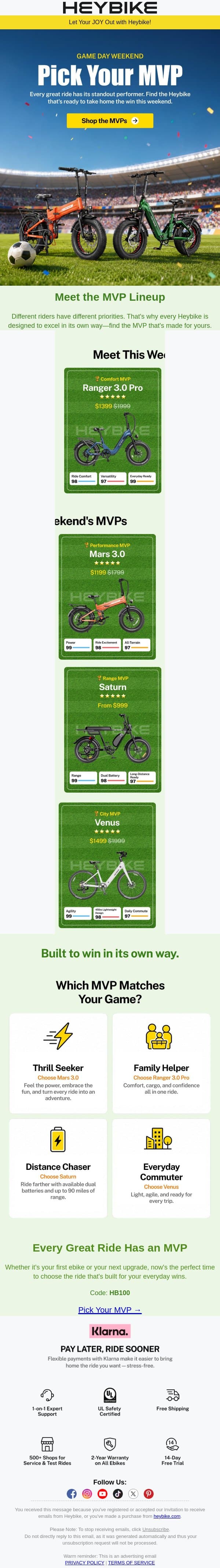 Pick Your MVP This Weekend email from Heybike screenshot