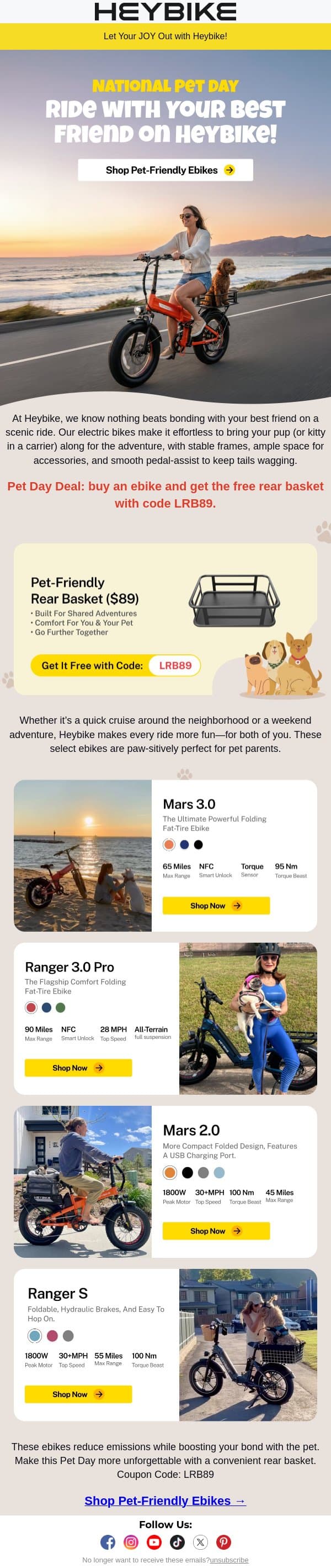 National Pet Day: Ride with Your Best Friend on Heybike! email from Heybike screenshot