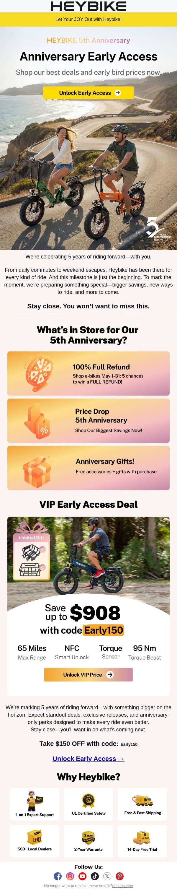 HEYBIKE 5th Anniversary: Early Access Deals Start Now. Don’t Miss Our Biggest Sale! email from Heybike screenshot