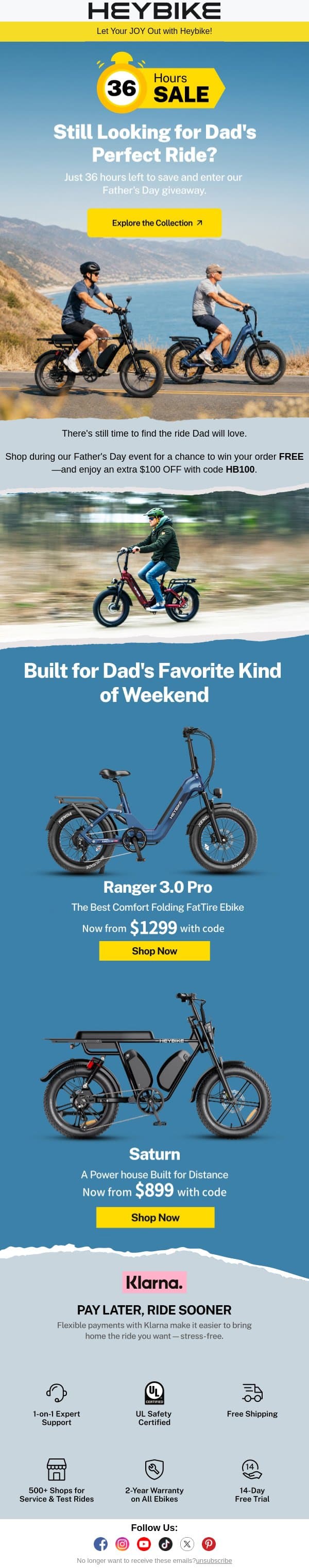36 Hours Left: Dad Could Still Ride Free email from Heybike screenshot
