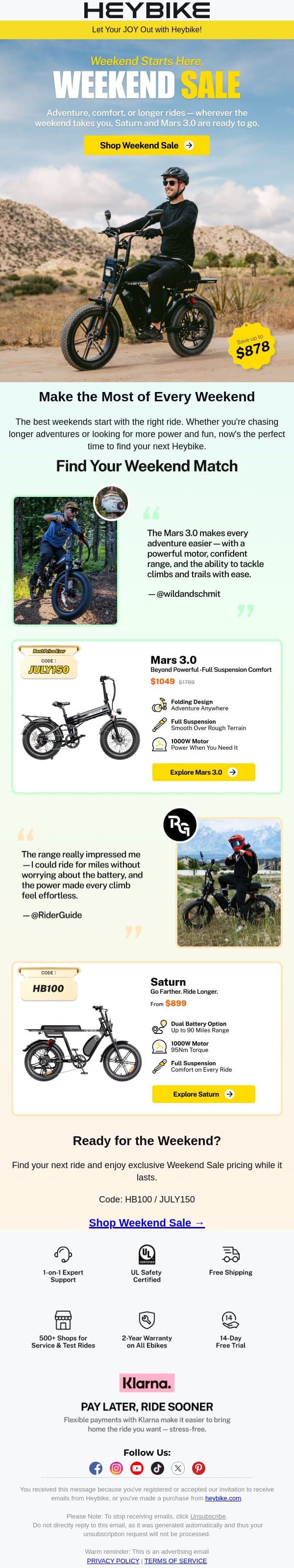 Your Weekend Ride Awaits email from Heybike screenshot