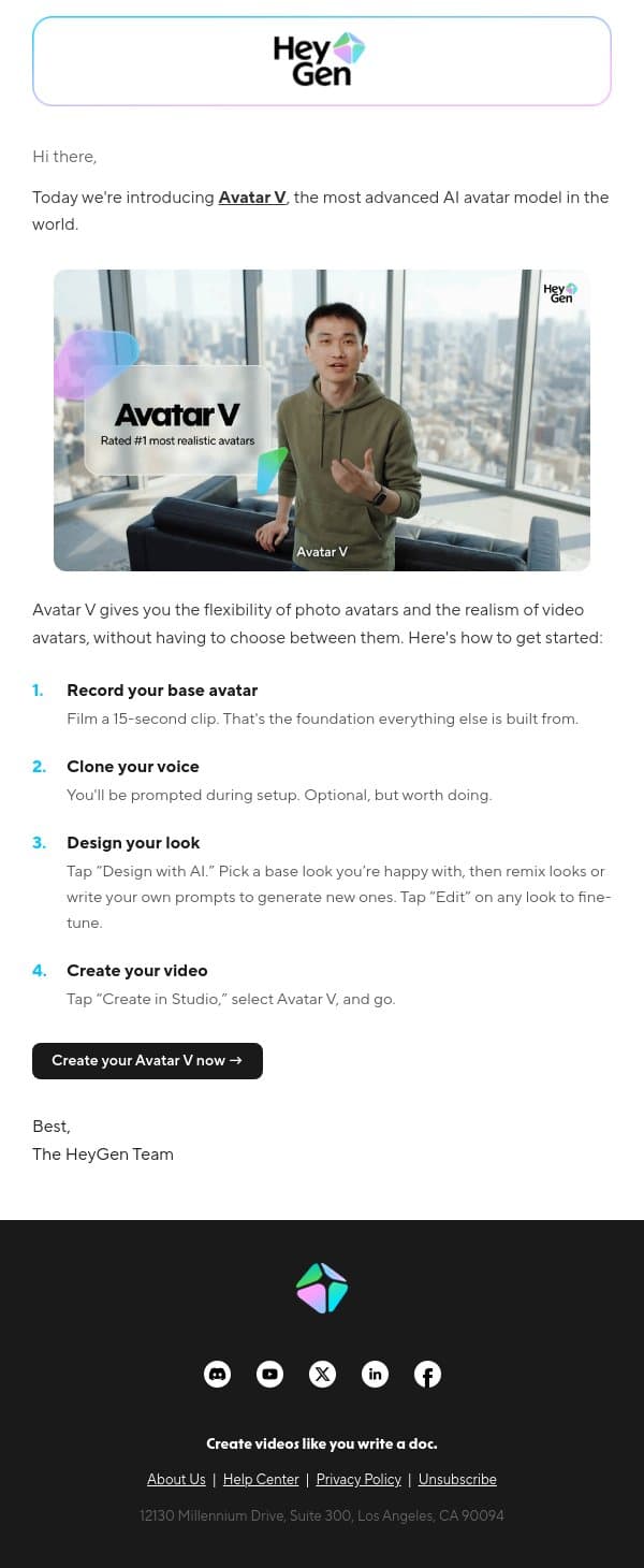 Our newest avatar model is here! Here’s what it changes for you. email from HeyGen screenshot
