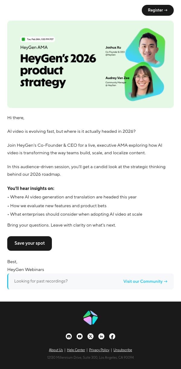 Inside HeyGen’s 2026 product strategy: Executive AMA email from HeyGen screenshot