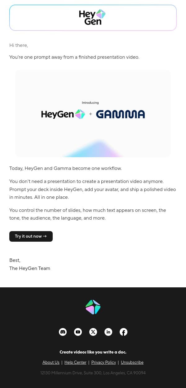 Just launched: HeyGen x Gamma email from HeyGen screenshot
