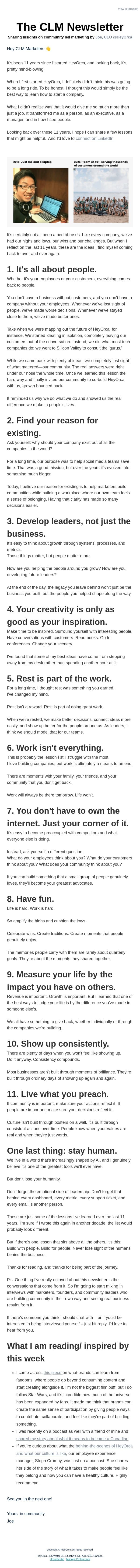 🐳 It took me 11 years to learn these lessons… email from HeyOrca screenshot