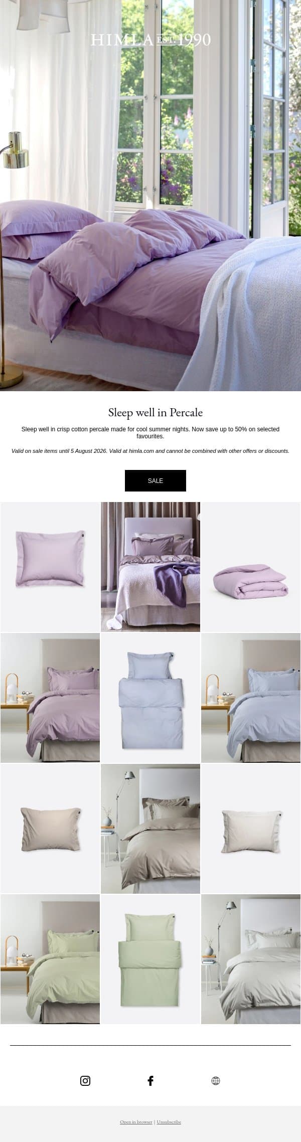 Sleep well in Percale email from Himla screenshot