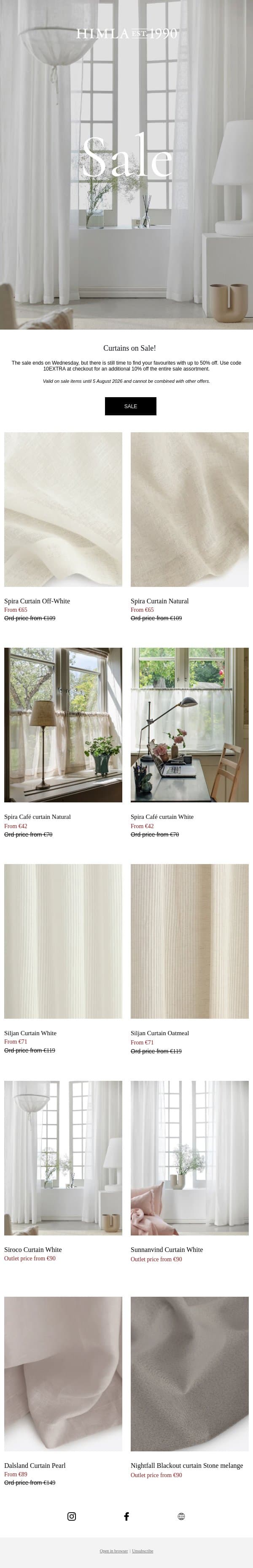 Curtains on Sale! email from Himla screenshot