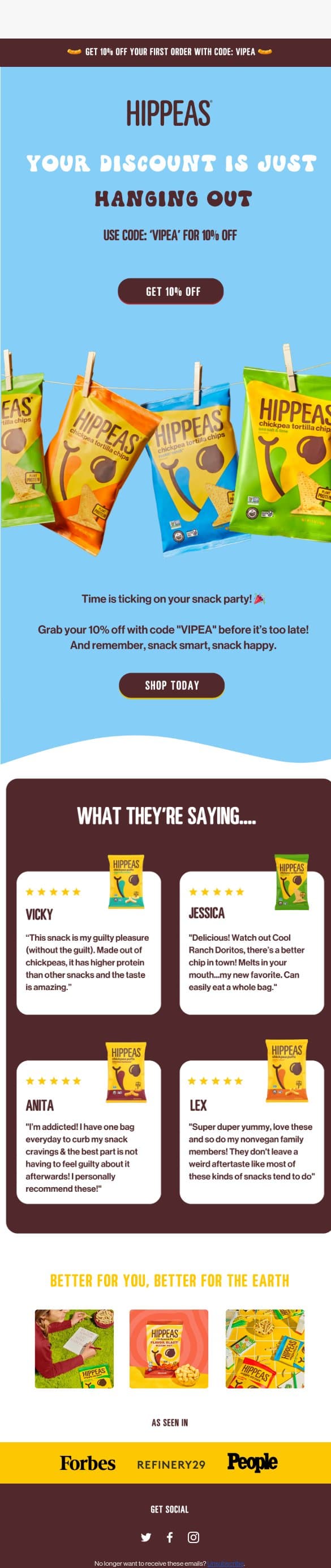 Oh No! Your code is about to expire email from Hippeas screenshot