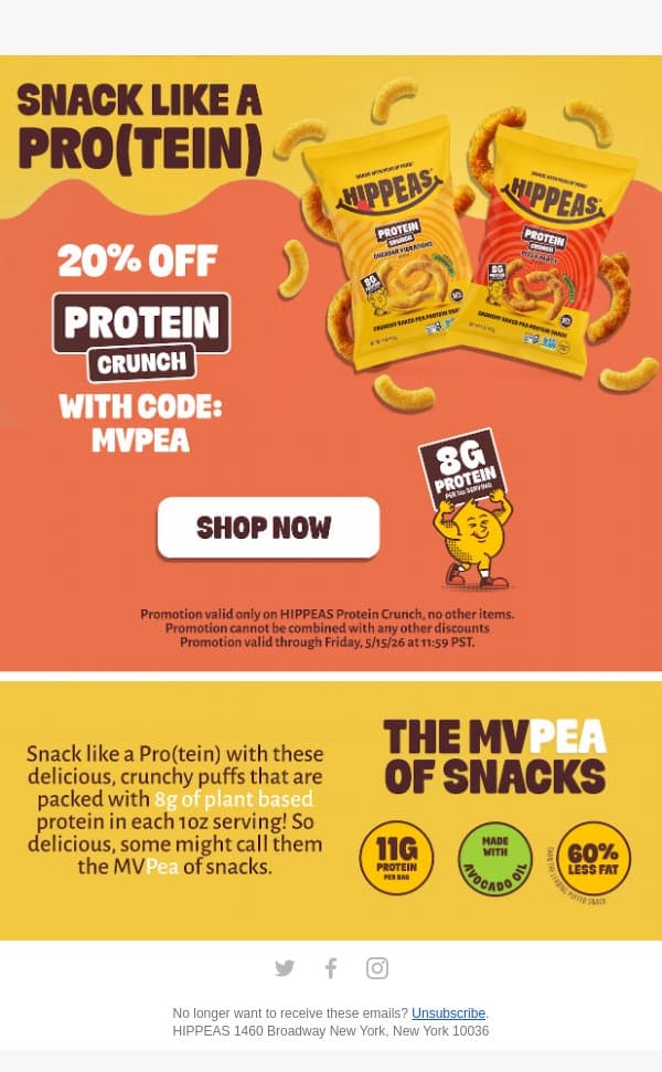 Snack like a Pro(tein) email from Hippeas screenshot