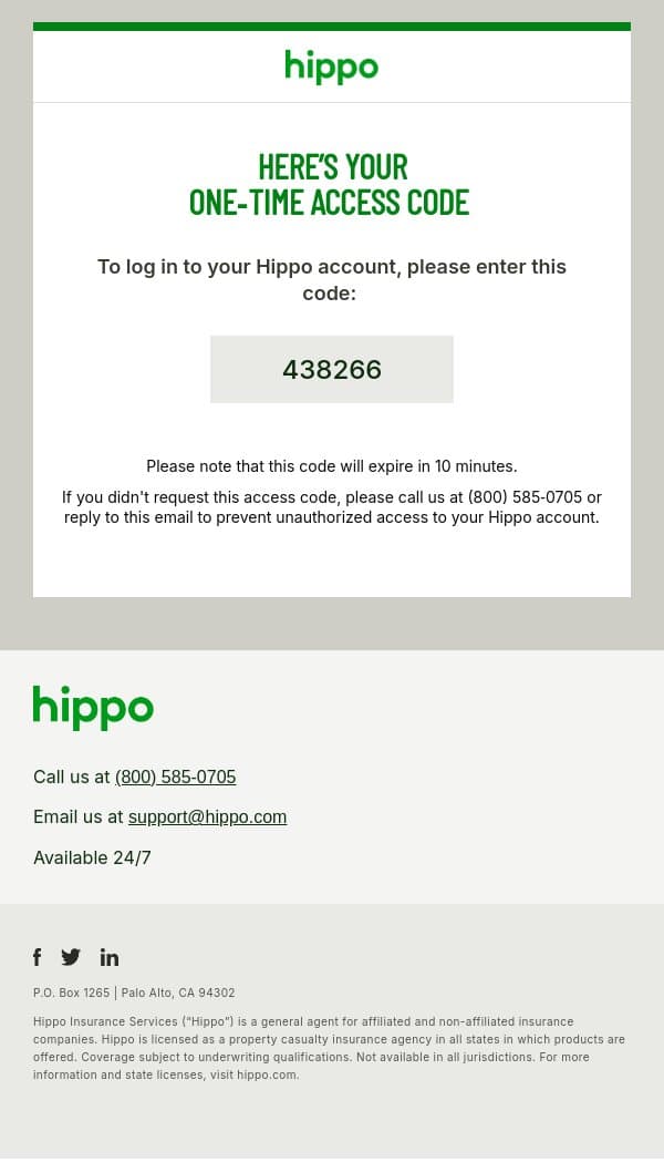 Access your Hippo Account email from Hippo screenshot