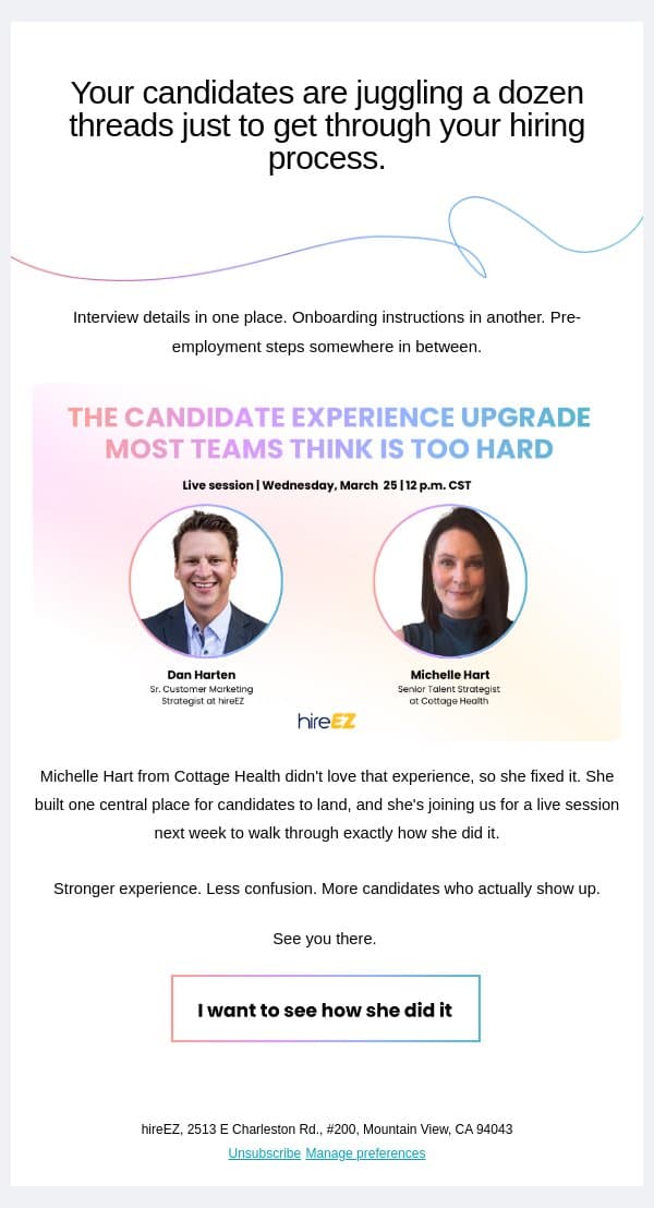 Your candidates are juggling too many threads email from HireEZ screenshot