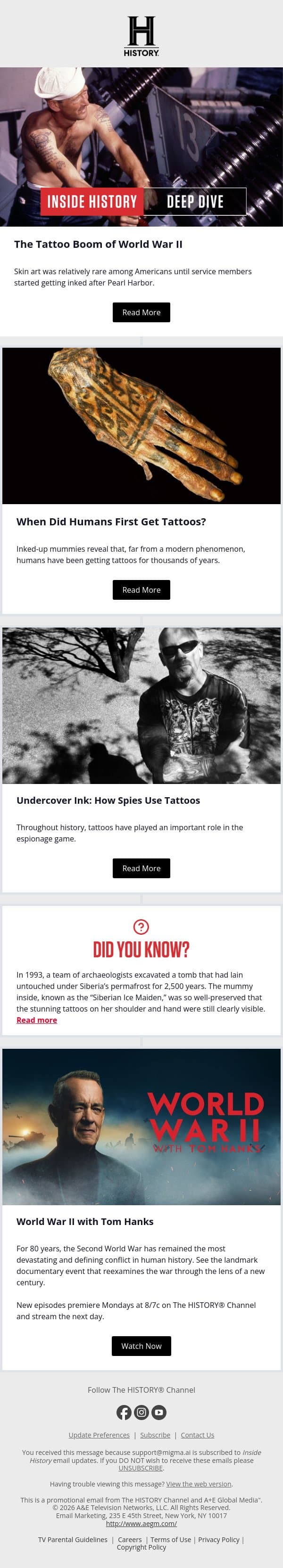 When Did Tattoos Become So Popular? email from History screenshot