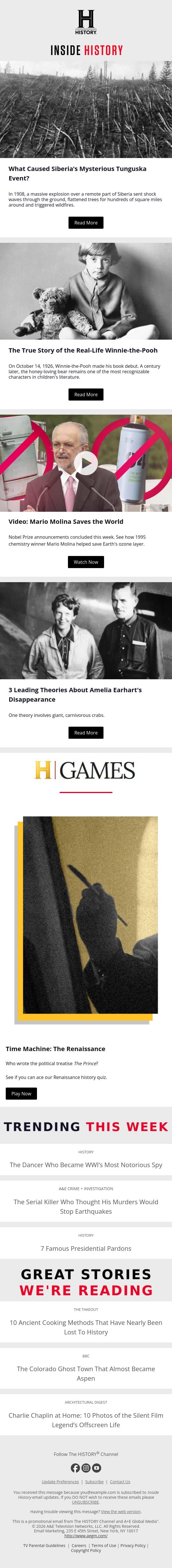 What Caused Siberia’s Mysterious Tunguska Explosion? email from History screenshot