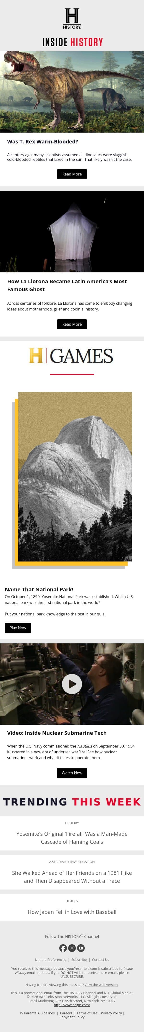 Was T. Rex Warm-Blooded? email from History screenshot