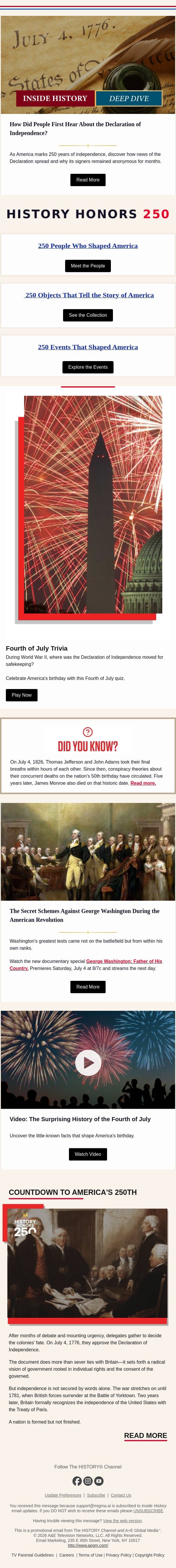 Who Were the Most Influential People in American History? email from History screenshot