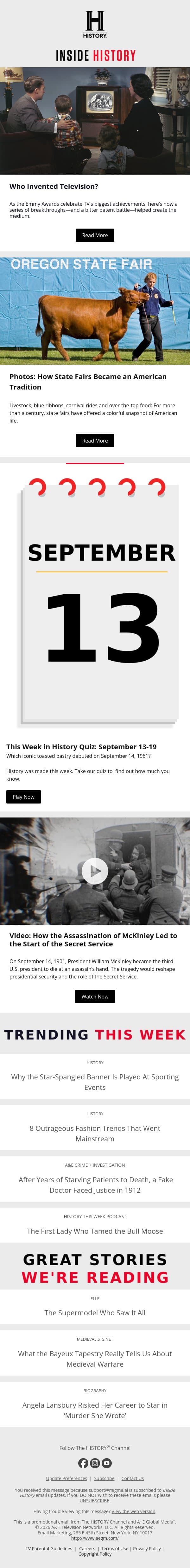 Who Invented Television? email from History screenshot