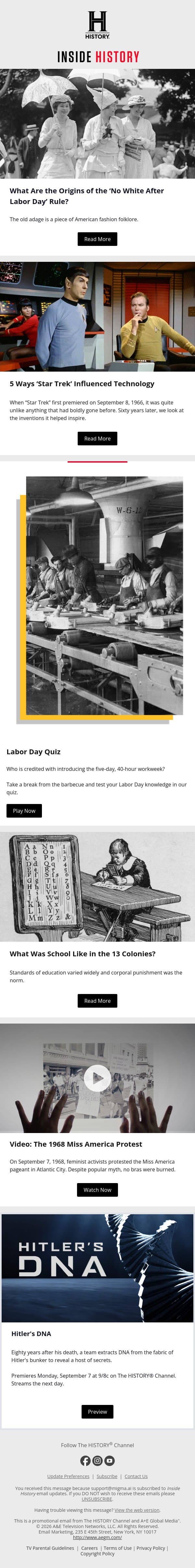 What Are the Origins of ‘No White After Labor Day’? email from History screenshot