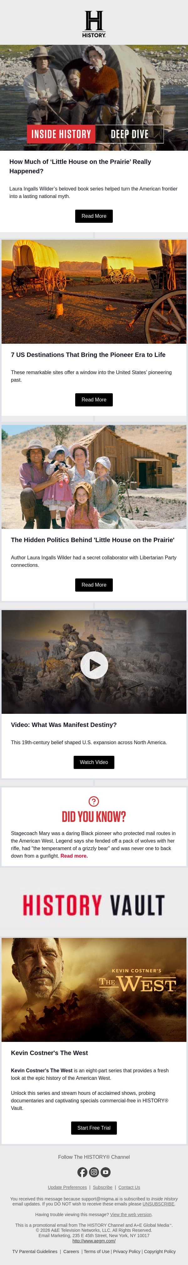 How Much of ‘Little House on the Prairie’ Really Happened? email from History screenshot