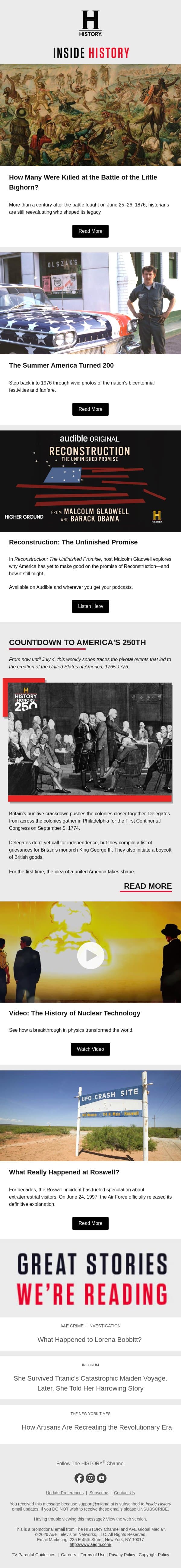 How Many Were Killed at the Battle of the Little Bighorn? email from History screenshot