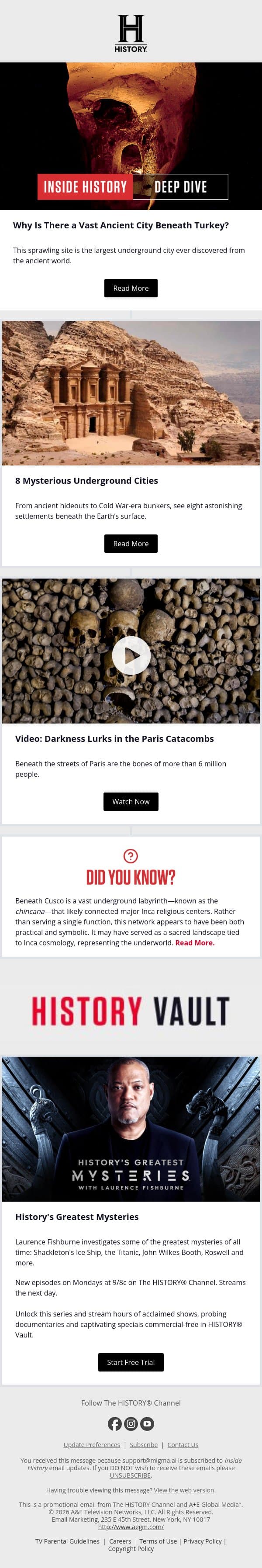 Why Is There a Vast Underground City Hidden Beneath Turkey? email from History screenshot