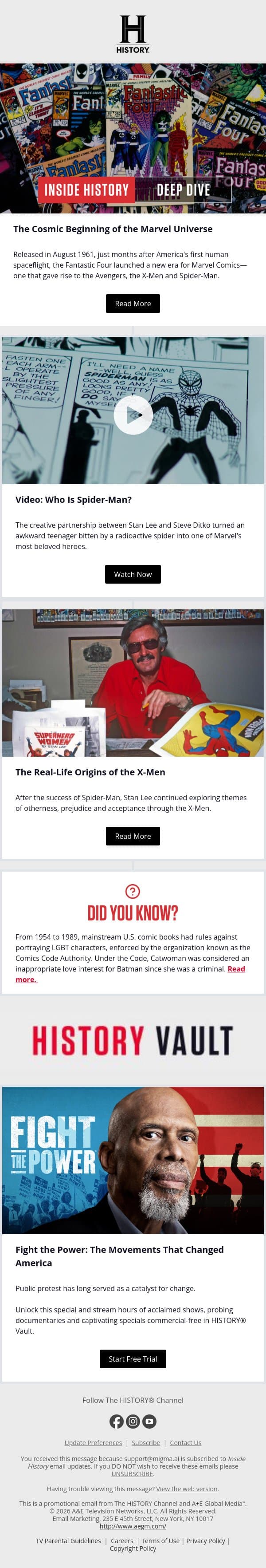 The Origin Story Behind the Marvel Universe email from History screenshot