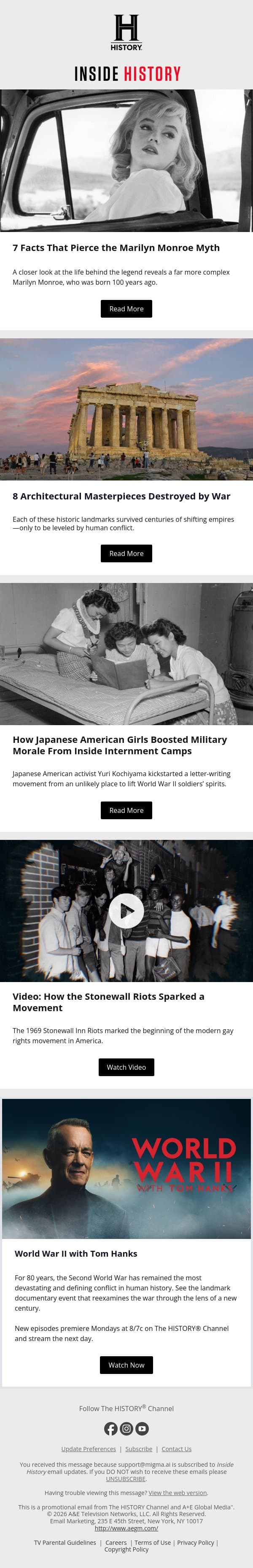 What Was Marilyn Monroe Really Like? email from History screenshot