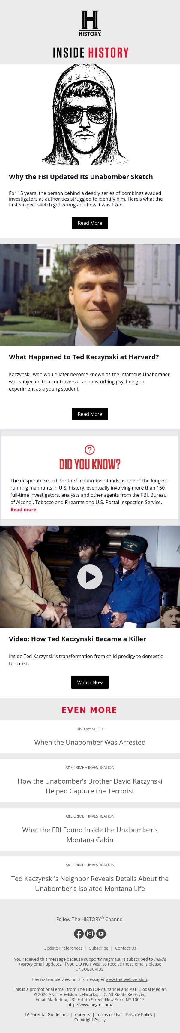 Did a Sketch Help Lead to the Unabomber's Capture? email from History screenshot