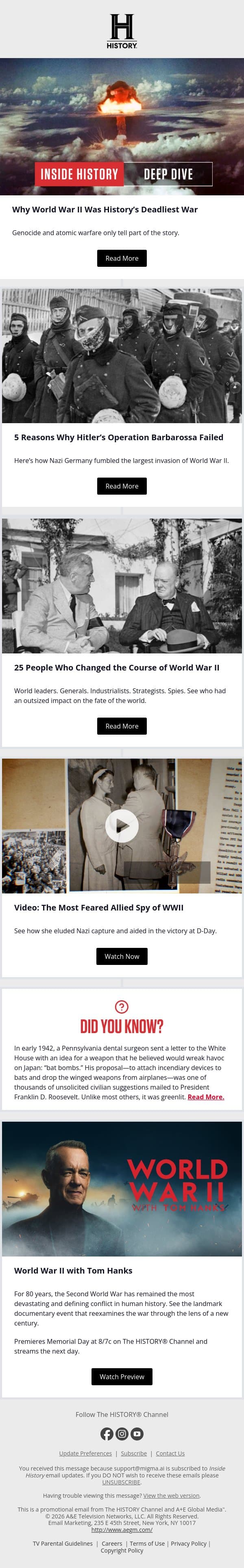Why Was World War II History’s Deadliest War? email from History screenshot