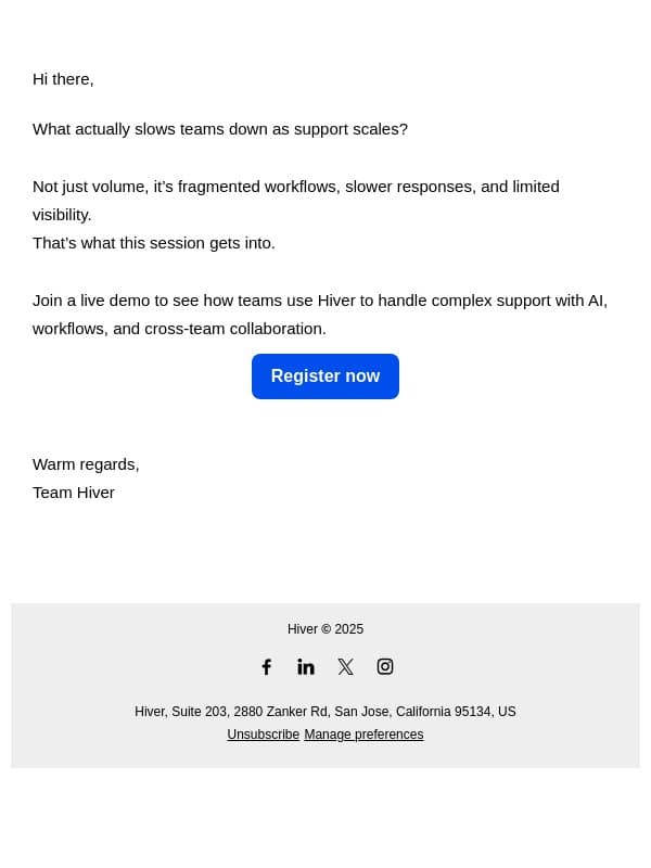 What breaks first in support? email from Hiver screenshot