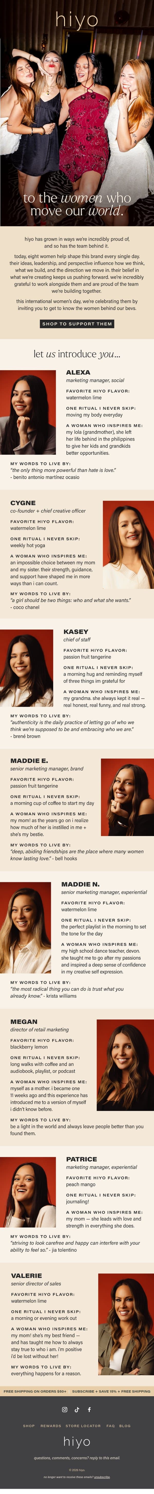 MEET THE WOMEN BEHIND OUR BEVS. email from Hiyo screenshot