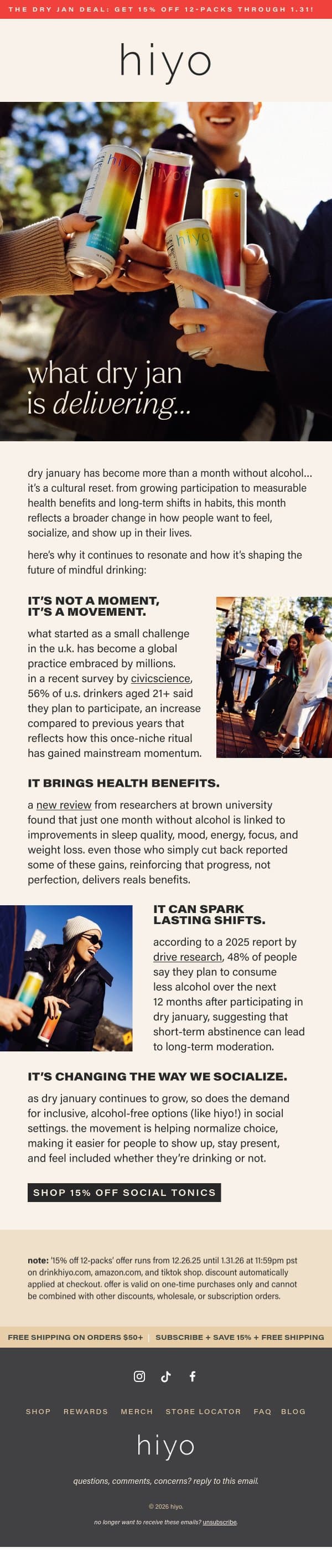 DRY JANUARY, DECODED. email from Hiyo screenshot